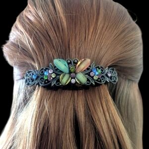 Butterfly Grey Metal and Rhinestone Multicolor Hair Clip